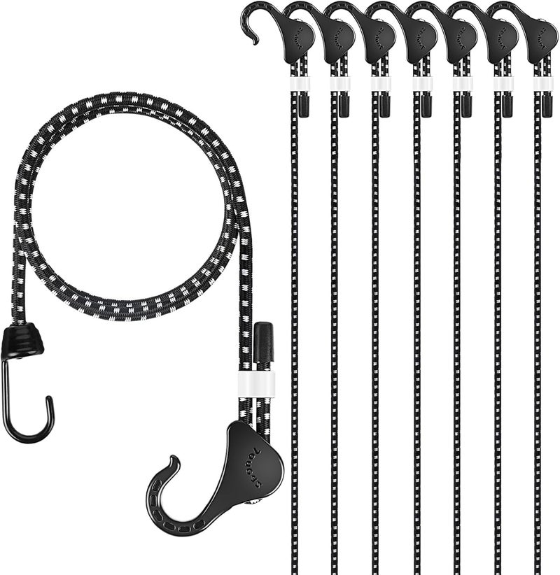 Joneaz Adjustable Bungee Cords with Hooks 48 in, 8 Pack, Heavy Duty, Natural Rubber Latex and UV Resistant - Image 1